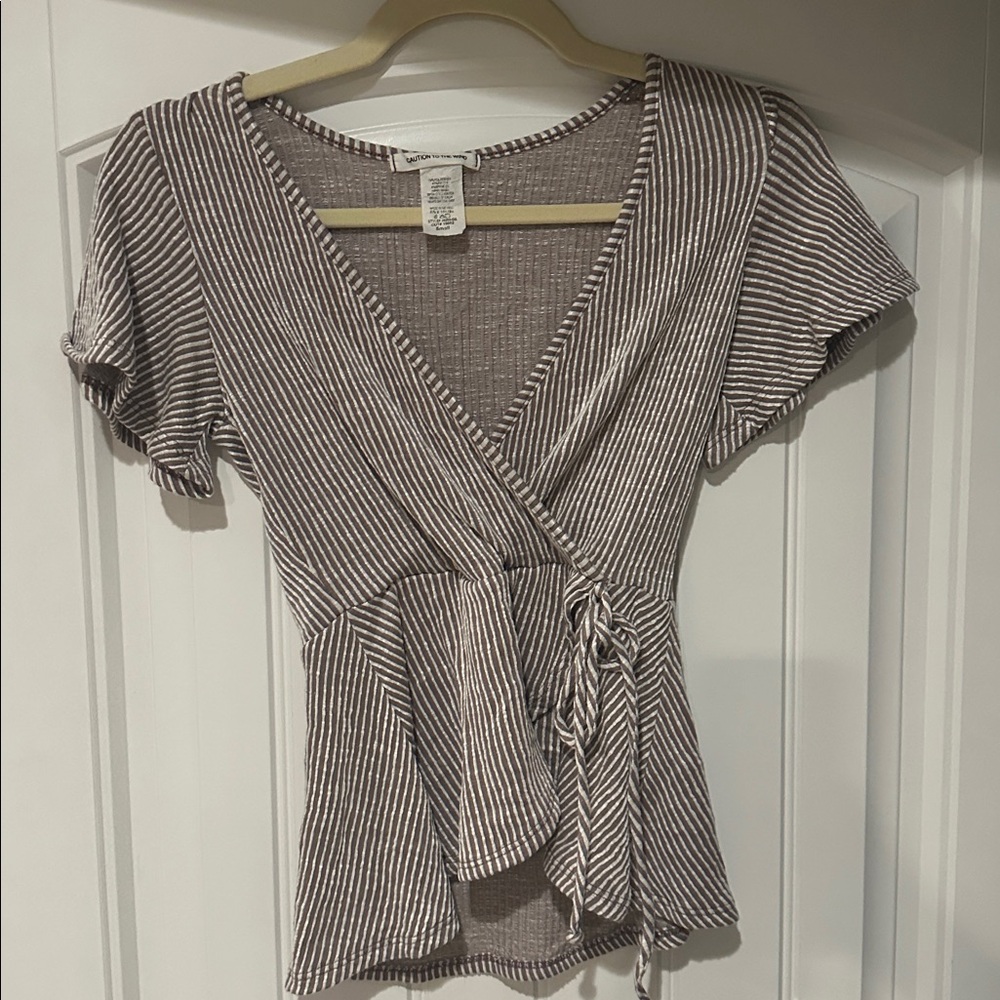 Caution To The Wind Ribbed Knit Top in Cream and purple